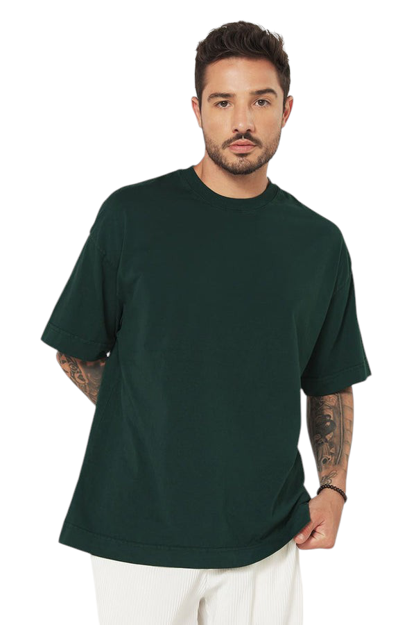 Minimalist Bottle Green Drop Shoulder Oversized T-Shirt – Unisex Streetwear