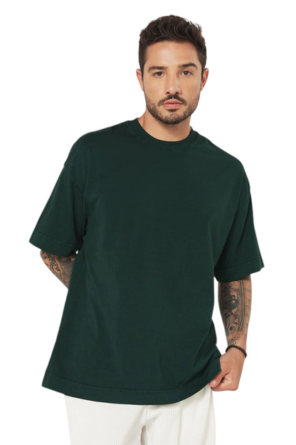 Minimalist Bottle Green Drop Shoulder Oversized T-Shirt – Unisex Streetwear