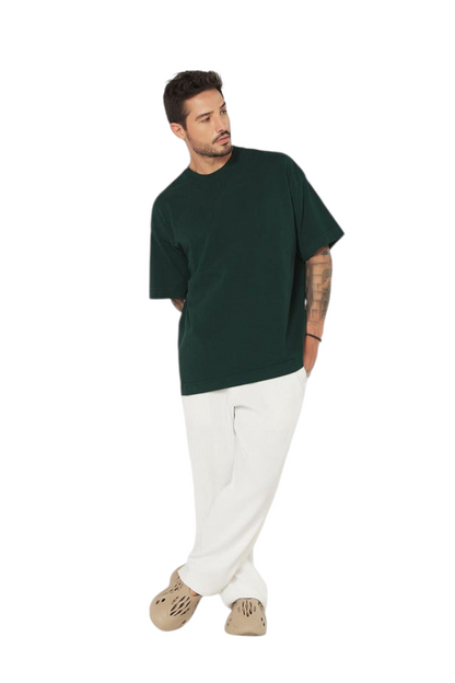 Minimalist Bottle Green Drop Shoulder Oversized T-Shirt – Unisex Streetwear