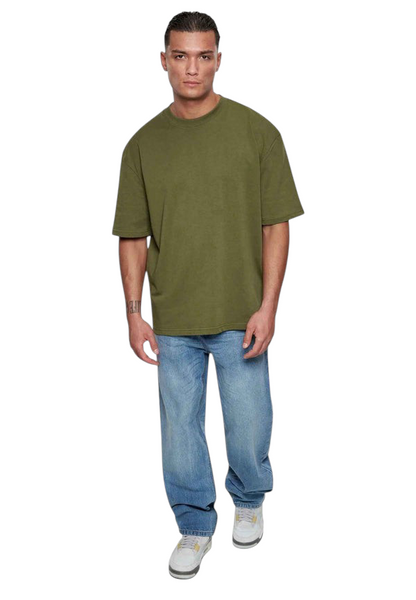 Minimalist Olive Drop Shoulder Oversized T-Shirt – Unisex Streetwear