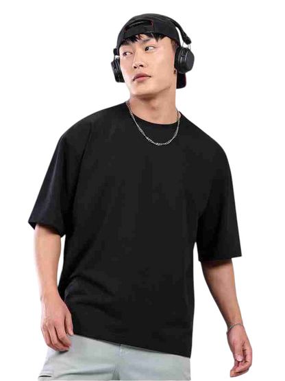 Minimalist Black Drop Shoulder Oversized T-Shirt – Unisex Streetwear